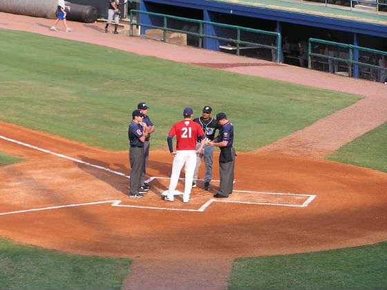 Exchanging the Line Up Cards- Joe Davis Stadium