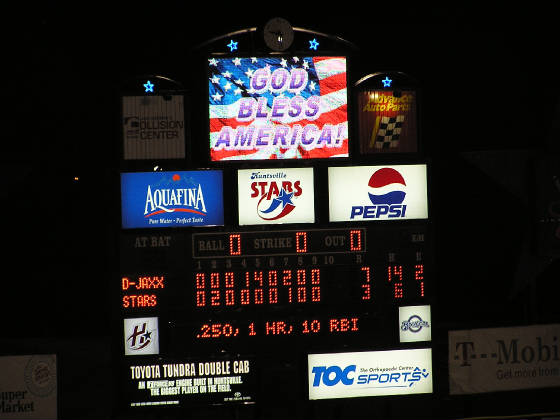 A view of the final scoreboard - Joe Davis Stadium